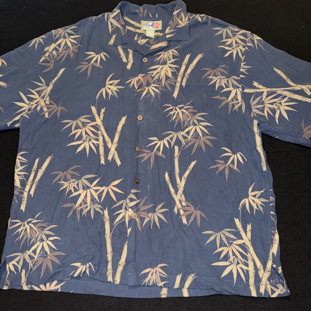 Hilo Hattie The Hawaiian Original 100%‎ Silk Blue Button Up Mens XL